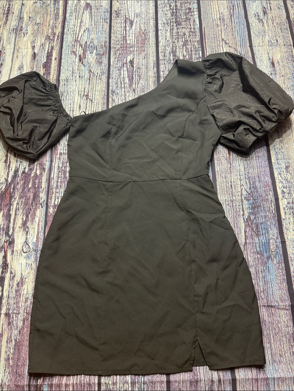 Impressions Black One-Shoulder Puff-Sleeve Mini Dress